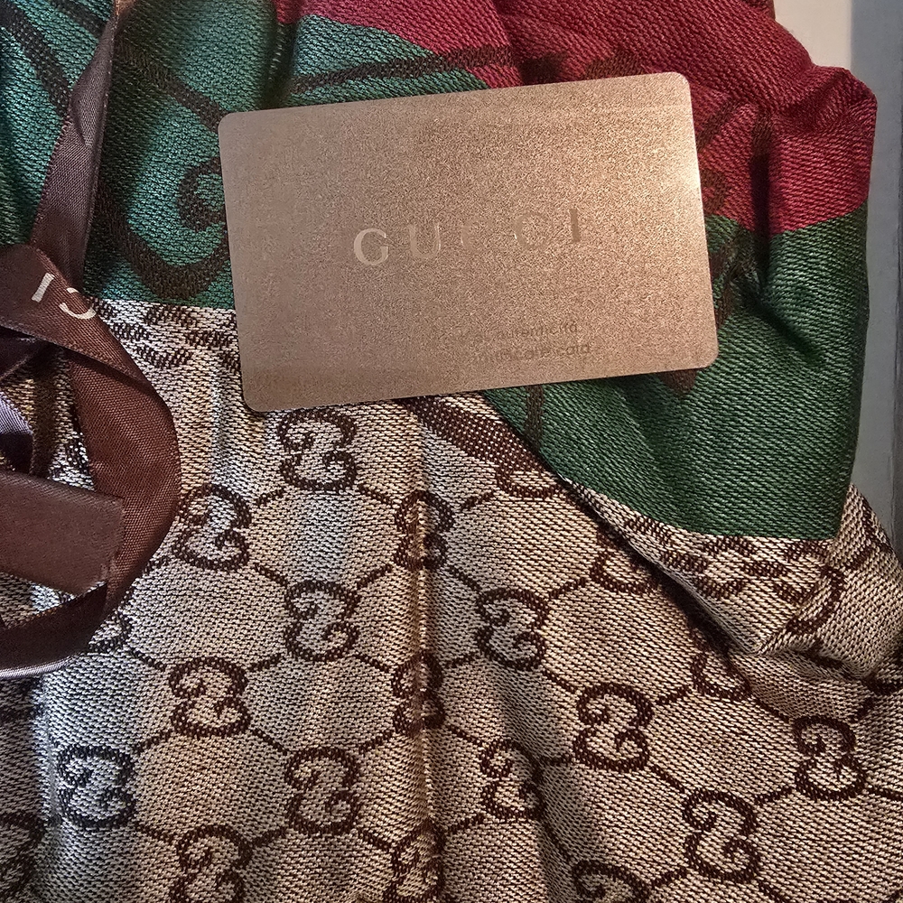 Gucci Monogram Scarf with Red and Green Accents